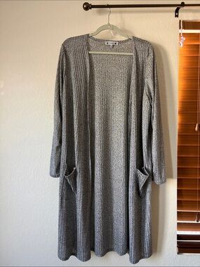 NWOT Wilde Grey Ribbed Longline Cardigan Sweater Duster with Pockets 2X